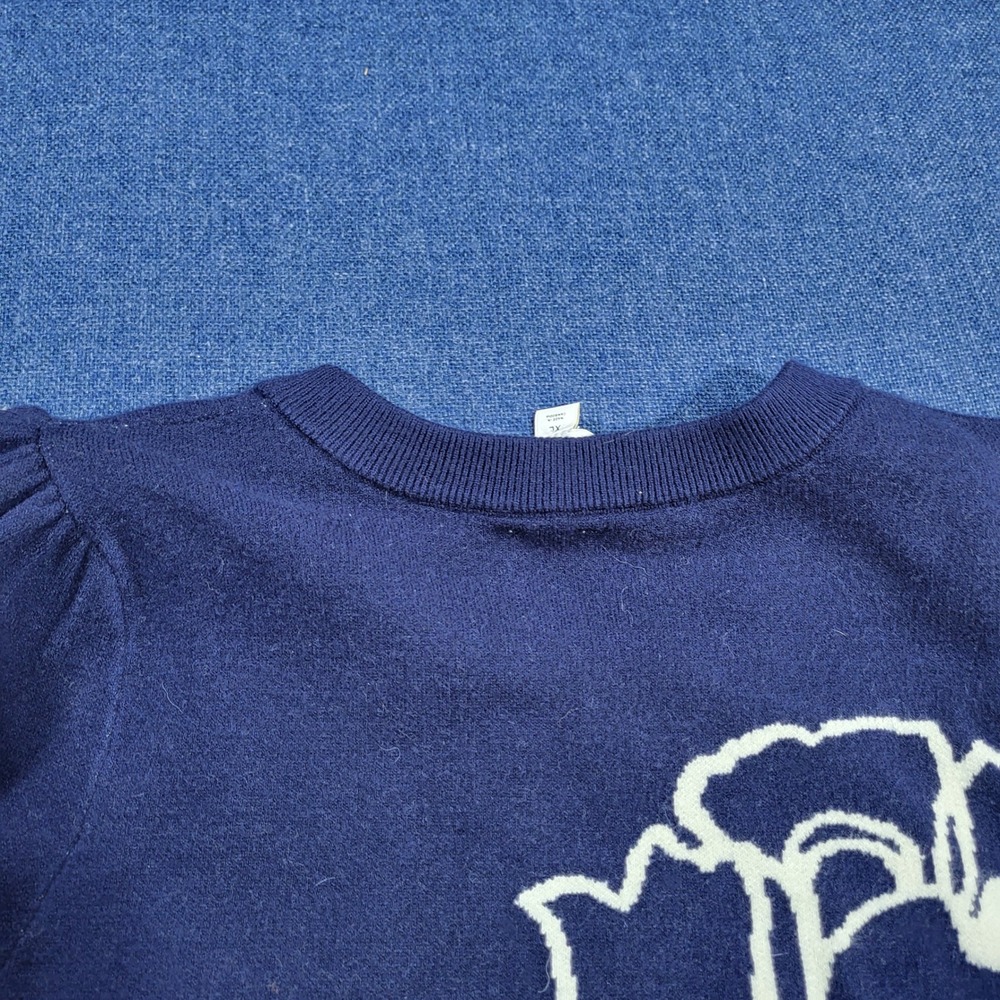 Maeve Anthropologie Maxine Puff-Sleeve Sweater Navy Blue Cream Floral Pattern XL - Picture 10 of 10